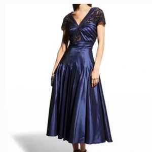 Tadashi Shoji Taffeta Dress with Contrasting Lace, Night Blue SZ 12 NEW w/Tags